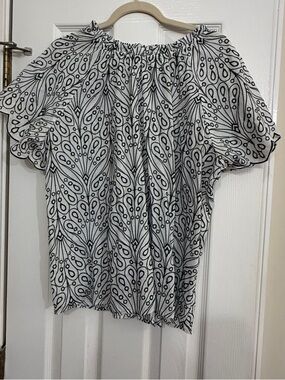 LOFT Black & White Embroidery Blouse